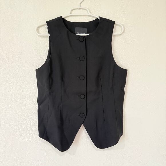NWT Madewell Single Breasted Scoopneck Vest Top Sleeveless True Black Size 8 - Picture 2 of 6